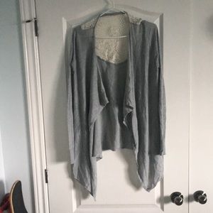Grey with lace back open fronted long sleeve shall